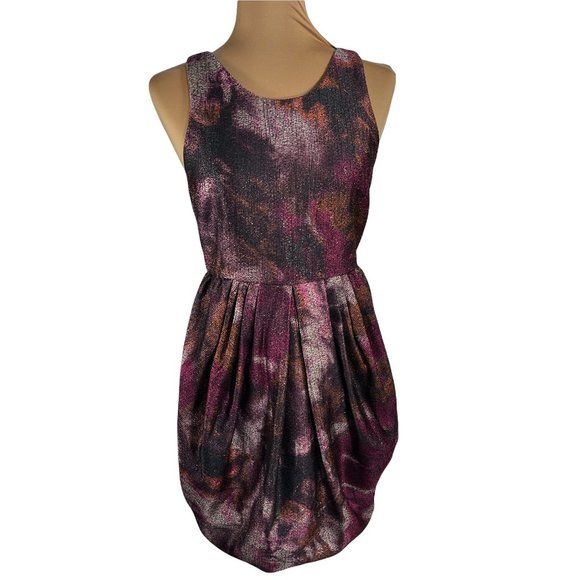 Alice + Olivia Marie Tulip Bubble Hem Mini Dress Metallic Purple Grey Size 8 - Picture 2 of 12